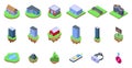 Metaverse land icons set isometric vector. Vr map