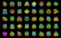 Metaverse land icons set vector neon