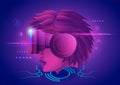 Metaverse Technology concept. A woman head facing to use VR virtual reality goggle and experiences of metaverse virtual world