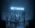 Metaverse text on top of large capital city.