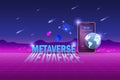 Metaverse, virtual reality and augmented reality technology, user interface 3D experience. Computer generated word metaverse on Royalty Free Stock Photo
