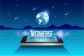Metaverse, virtual reality and augmented reality technology, user interface 3D experience. Computer generated word metaverse on Royalty Free Stock Photo