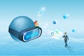 Metaverse and VR equipment. Virtual reality, augmented reality and blockchain technology, world wear VR google glass with user Royalty Free Stock Photo