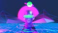 metaverse vr world simulation gaming cyberpunk style, digital robot ai, 3d illustration rendering, virtual reality