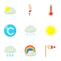 Metcast icons set, cartoon style Royalty Free Stock Photo