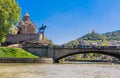 Metekhi Church, Metekhi bridge and Monument of King Vakhtang I Gorgasali in Tbilisi. Tabor Monastery of the Transformation on the