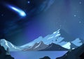 Meteor falls to planet, fantasy abstract background vector illus