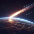 Meteor glowing as it enters the Earth's atmosphere. ai generative Royalty Free Stock Photo