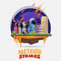 Meteor impact the city. diaster concept - vector