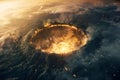 Meteor impact creates massive crater sparking global catastrophe in apocalyptic scenario. Concept