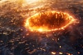 Meteor impact creates massive crater sparking global catastrophe in apocalyptic scenario. Concept