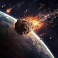 Meteor Impact with Earth, fireball Asteroid In Collision with Planet Royalty Free Stock Photo