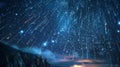 Meteor shower against the backdrop of a star-filled sky, capturing bright trails of shooting stars. Concept of astronomy Royalty Free Stock Photo