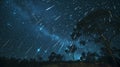 Meteor shower against the backdrop of a star-filled sky, capturing bright trails of shooting stars. Concept of astronomy Royalty Free Stock Photo
