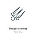 Meteor shower outline vector icon. Thin line black meteor shower icon, flat vector simple element illustration from editable Royalty Free Stock Photo