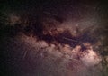 Meteor shower over Milky Way in region of Aquila constellation - long exposure photo Royalty Free Stock Photo