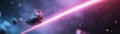 Meteor trails illuminate the deep-space backdrop, creating a serene atmosphere. The light trails provide natural