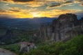 Meteora, Greece - The Holy Monastery of Saint Nikolas Anapafsas and Monastery Roussanou Royalty Free Stock Photo