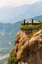 Open garden pavilion of the Saint Stephen Nunnery Monastery on the cliff with amazing scenic view on valleys and mountains range.