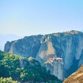 Meteora in Greece with Rousanou nunnery Royalty Free Stock Photo