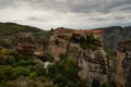 Meteora monasteries, Greece Kalambaka. UNESCO World Heritage site. Colorful autumn landscape. Orthodox Monastery of Varlaam. Royalty Free Stock Photo