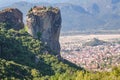 Meteora monasteries on mountain rocks, Holy Trinity Monastery, Greece Royalty Free Stock Photo