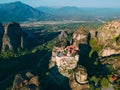 meteora monastery aerial view Thessaly mountains Greece Royalty Free Stock Photo