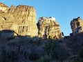 meteora monastery in kalampaka city greece christian orthodox churches on high scenic rocks