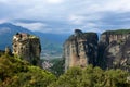 Meteora monastery, spectacular landscape with buildings on the t Royalty Free Stock Photo