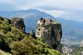 Meteora monastery, spectacular landscape with buildings on the t Royalty Free Stock Photo