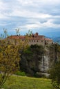 Meteora monastery, spectacular landscape with buildings on the t Royalty Free Stock Photo