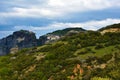 Meteora monastery, spectacular landscape with buildings on the t Royalty Free Stock Photo
