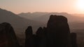 Meteora rock landcape, sunset, Greece Royalty Free Stock Photo