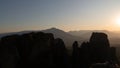 Meteora rock landcape, sunset, Greece Royalty Free Stock Photo