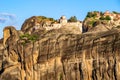Meteora rock mountains and monastery in the Pindos Mountains, Greece Royalty Free Stock Photo