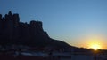 The Meteora rocks and roofs of Kalabaka town at sunrise