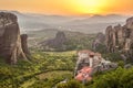 Meteora Roussanou Monastery at sunset, Greece