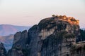 Meteora - Scenic sunrise view of Holy Monastery of Great Meteoron Meteoro Monastery, Megalo Meteoron near Kalambaka, Royalty Free Stock Photo