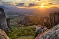 Meteora sunset scenery Greece Royalty Free Stock Photo