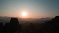 Meteora rock landcape, sunset, Greece Royalty Free Stock Photo