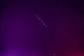 Meteoric Track In Violet Night Starry Sky Background. Glowing Stars Royalty Free Stock Photo