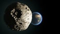 Meteorite approaching Earth, collision course. Asteroid. Possible collision with the earth`s atmosphere