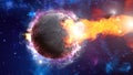 Meteorite crashing against planet earth
