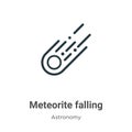 Meteorite falling outline vector icon. Thin line black meteorite falling icon, flat vector simple element illustration from