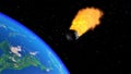 Meteorite falls on Earth planet. Collision of an asteroid with the Earth. Asteroid impact, end of world, judgment day. Comet near