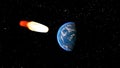 Meteorite falls on Earth planet. Collision of an asteroid with the Earth. Asteroid impact, end of world, judgment day. Comet near