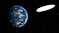 Meteorite falls on Earth planet. Collision of an asteroid with the Earth. Asteroid impact, end of world, judgment day. Comet near