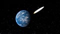 Meteorite falls on Earth planet. Collision of an asteroid with the Earth. Asteroid impact, end of world, judgment day. Comet near Royalty Free Stock Photo