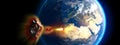 Meteorite hitting Jupiter. Asteroid on a collision course towards Jupiter. Explosion, cataclysm end of the world