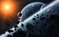 Meteorite impact on planets in space Royalty Free Stock Photo